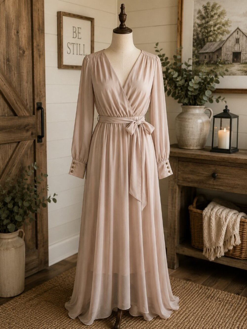 WOMENS BEIGE LONG MAXI DRESS MEDIUM UNBRANDED